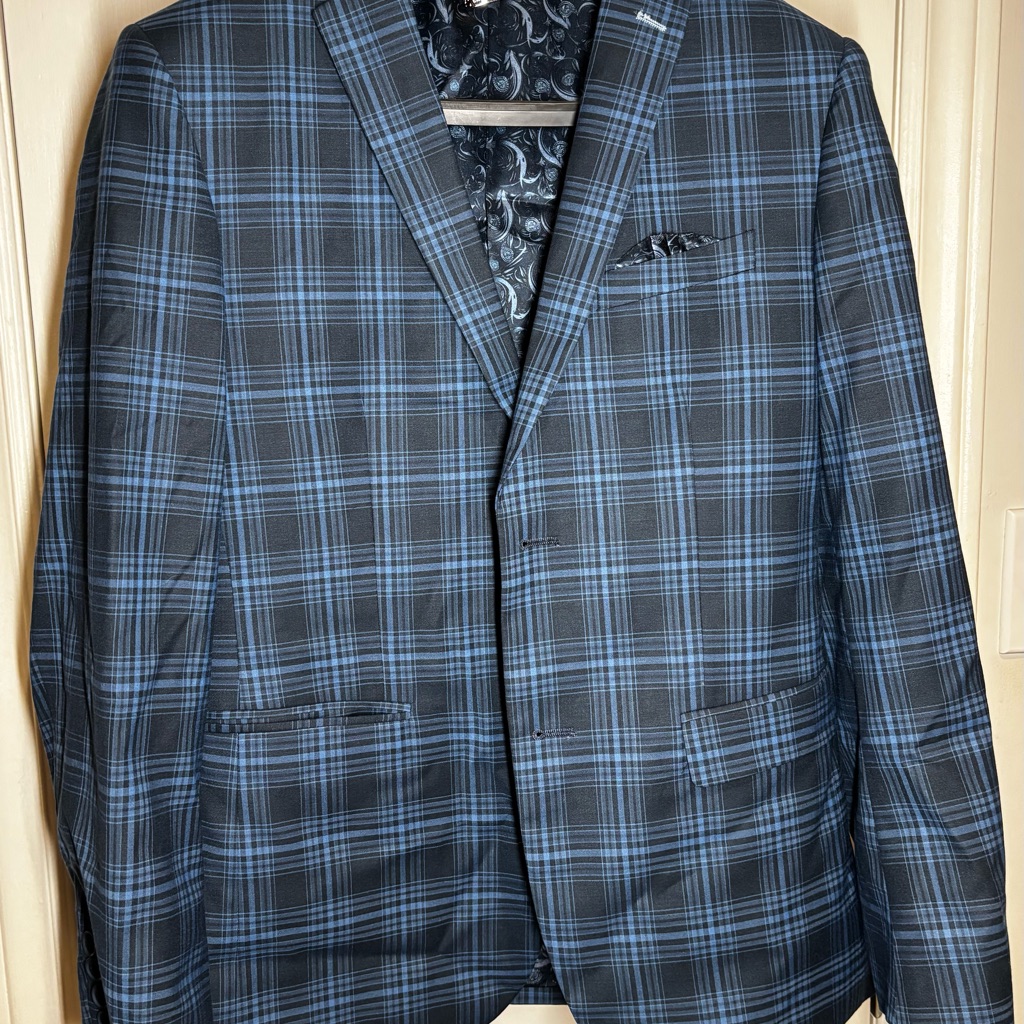 Lief Horsens Denmark Mens Jacket Blazer 38 Cotton Blend Blue Checks